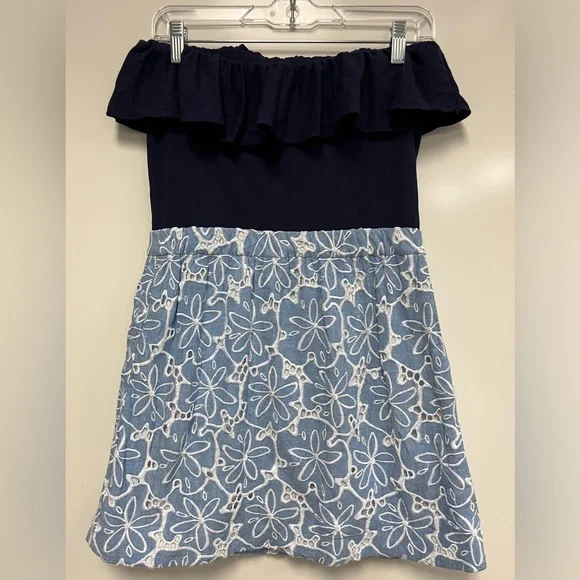 Lilly Pulitzer Blue Strapless Athens Tide‎ Eyelet Dress Sz. M - Picture 3 of 10